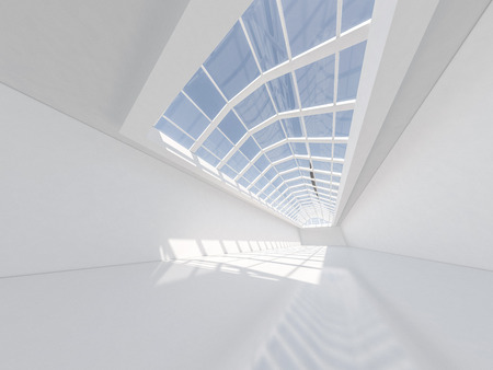 Abstract modern architecture background, empty white open space interior. 3D renderingの写真素材