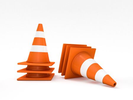 Orange road cones with stripes. 3D renderingの写真素材