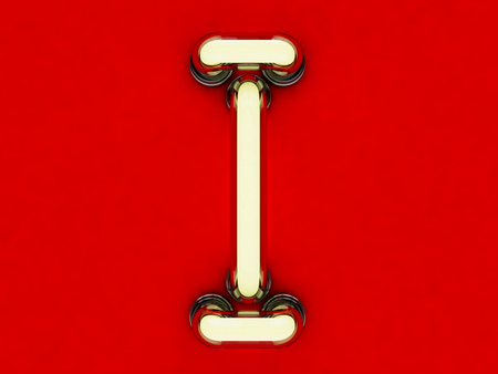 Neon tube letter on red background. 3D renderingの写真素材