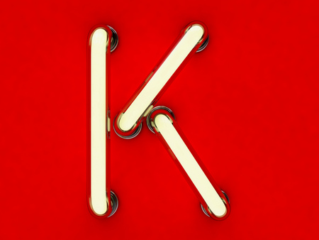 Neon tube letter on red background. 3D renderingの写真素材