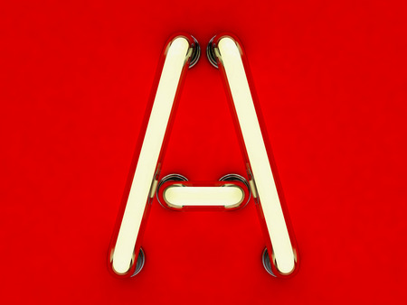 Neon tube letter on red background. 3D renderingの写真素材