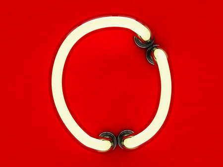 Neon tube letter on red background. 3D renderingの写真素材