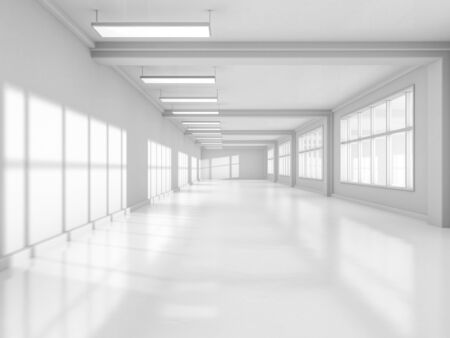 Abstract modern architecture background, empty white open space interior. 3D renderingの写真素材