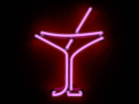 Neon cocktail city sign signboard. 3D renderingの写真素材