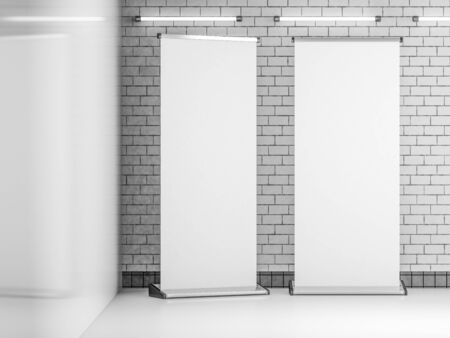 Blank roll up banner. Template mockup. 3D renderingの写真素材
