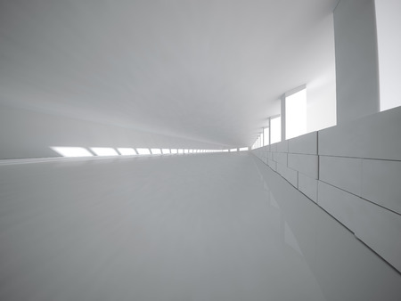 Abstract modern architecture background, empty white open space interior. 3D renderingの写真素材