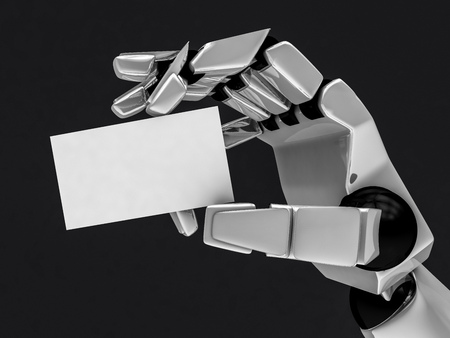 Concept of a robotic mechanical arm with business card. 3D renderingの写真素材