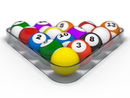Pool billiard balls in starting position. 3D rendering