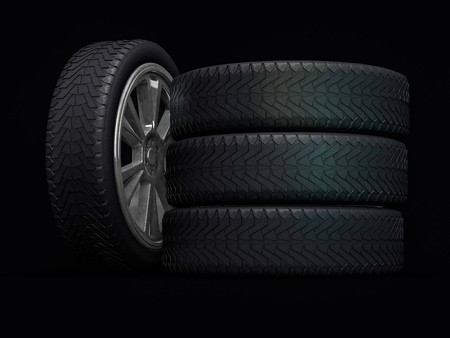 Car winter wheels, black background. 3D rendering