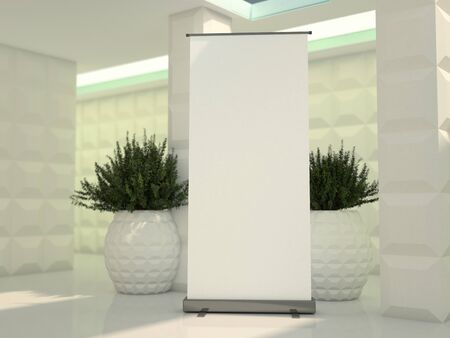 Blank rollup banner display. Template mockup. 3D rendering