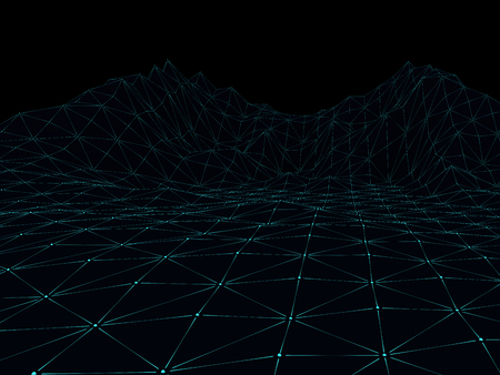 Digital landscape. Abstract wireframe background. 3D renderingの写真素材