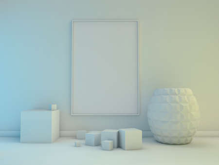 Poster with Frame Mockup in interior. 3D renderingの写真素材