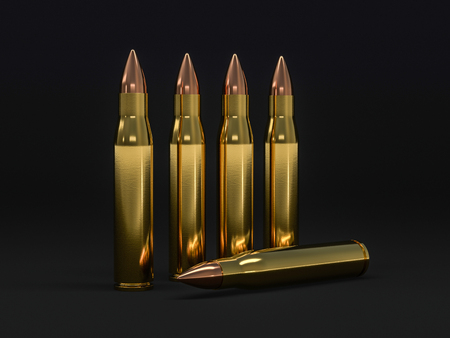 Couple of bullets on a white background in the vertical position. 3D rendering