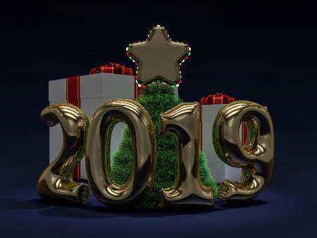 Christmas tree on solid background. 3D rendering