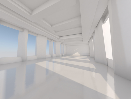 Abstract modern architecture background, empty open space interior. 3D renderingの写真素材
