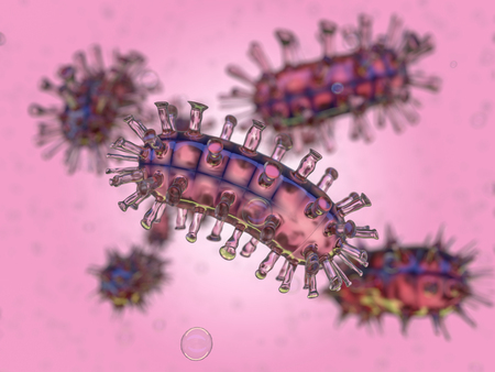 Scientific background with bacteria, viruses, microorganisms 3D renderingの写真素材