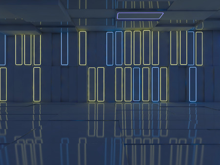 Background of an empty room with walls and neon light. Neon rays and glow. 3D rendering