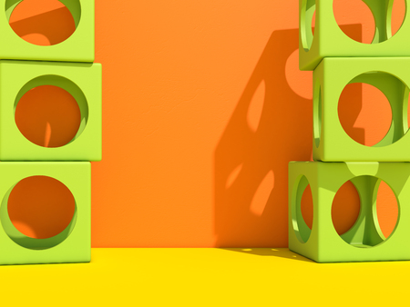 Abstact modern architecture background with cubes on the wall. 3D rendering