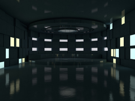 Background of an empty room with walls and neon light. Neon rays and glow. 3D renderingの写真素材