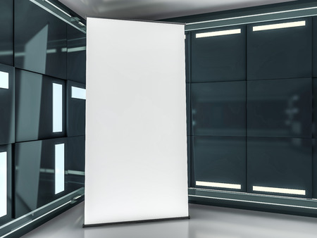 Blank roll up banner display. Template mockup. 3D renderingの写真素材