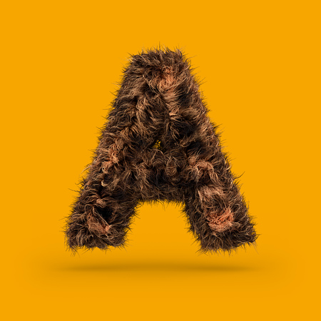 Uppercase fluffy and furry font made of fur texture for poster printing, branding, advertising. Letter A. 3D renderingの写真素材