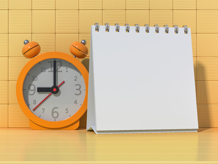 Empty desk calendar on table. Mockup design concept. 3D rendering