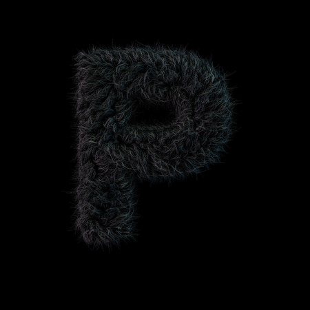 Uppercase fluffy and furry black font. Letter P. 3D renderingの写真素材