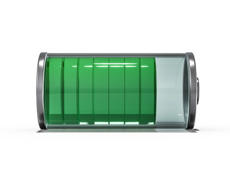 Battery icon with green charge indicator. 3D renderingの写真素材