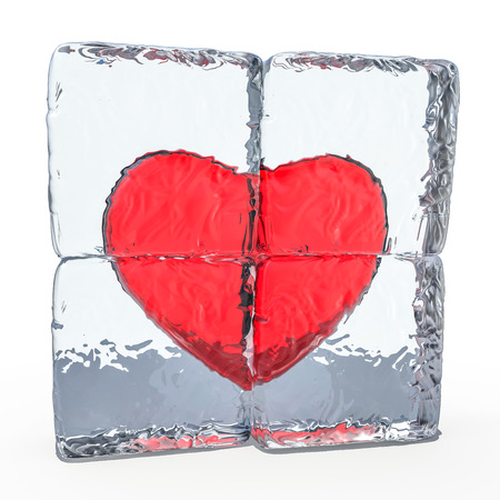 Red heart frozen in ice. 3D renderingの写真素材