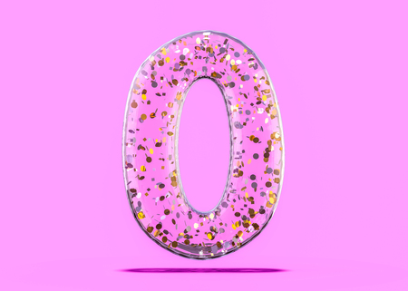 Digit zero. Alphabet from transparent foil balloons. 3D renderingの写真素材