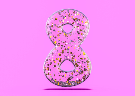 Number eight. Alphabet from transparent foil balloons. 3D rendering