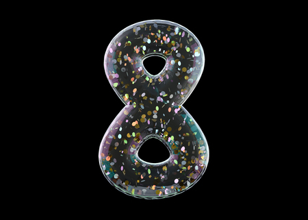Digit eight. Alphabet from transparent foil balloons. 3D rendering