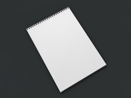Blank notebook on dark background. 3D rendering
