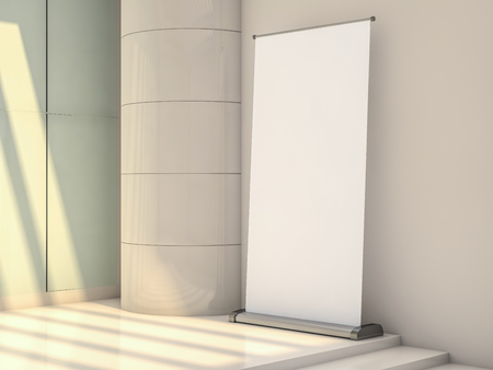 Blank rollup banner display. Template mockup. 3D renderingの写真素材