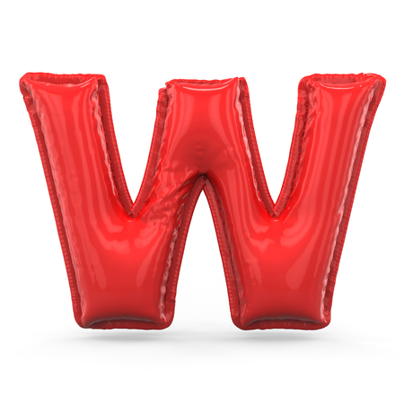 Red letter W made of inflatable balloon isolated on white background. 3D renderingの写真素材