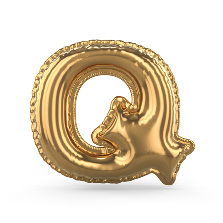 Golden letter Q made of inflatable balloon isolated on white background. 3D renderingの写真素材