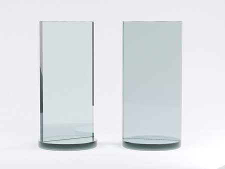 Glass stand for booklets on white background. Mockup. 3D renderingの写真素材