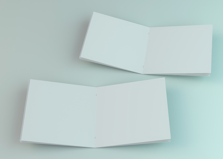Blank brochure, magazine, booklet mockup isolated on white background. 3D renderingの写真素材
