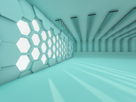 Abstract modern architecture background, empty open space interior. 3D renderingの写真素材
