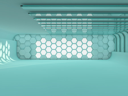 Abstract modern architecture background, empty open space interior. 3D renderingの写真素材