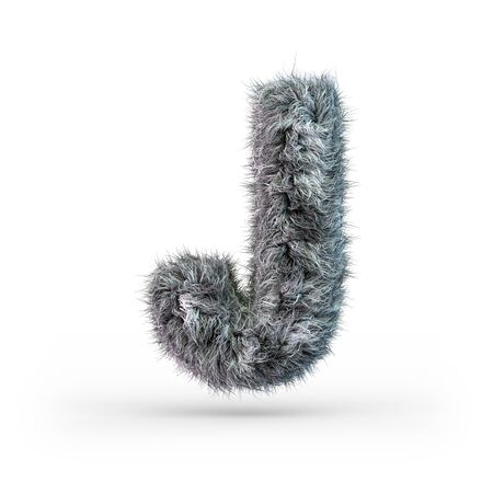 Uppercase fluffy and furry gray font. Letter J. 3D renderingの写真素材