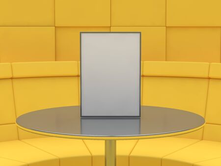 Mock up menu frame or calendar on table. 3D renderingの写真素材