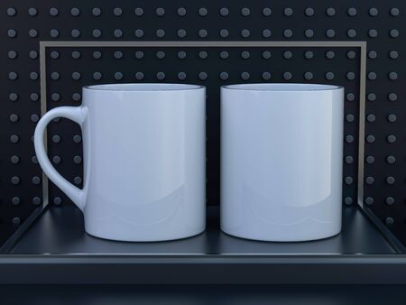 Mug Mockup standing on the dark surface. 3D renderingの写真素材