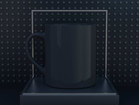 Mug Mockup standing on the dark surface. 3D renderingの写真素材
