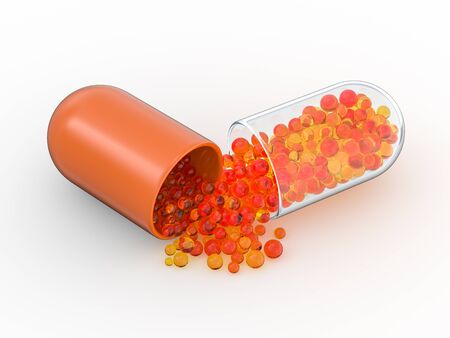 Many colorful pills isolated on white. 3D renderingの写真素材