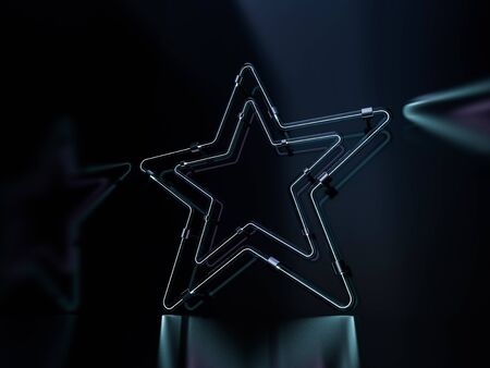 Shining neon stars. Mysterious bright sign board for your design. 3D renderingの写真素材