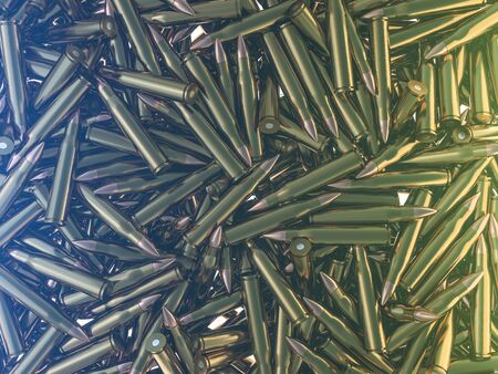 Many ammunition bullets pattern background. 3D renderingの写真素材