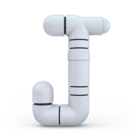 Capital letter J. Uppercase. Metallic futuristic white font. Mechanical alphabet. 3d rendering.の写真素材