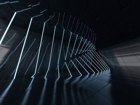 Abstract dark modern architecture background, empty open space interior. 3D renderingの写真素材