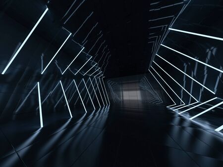 Abstract dark modern architecture background, empty open space interior. 3D renderingの写真素材